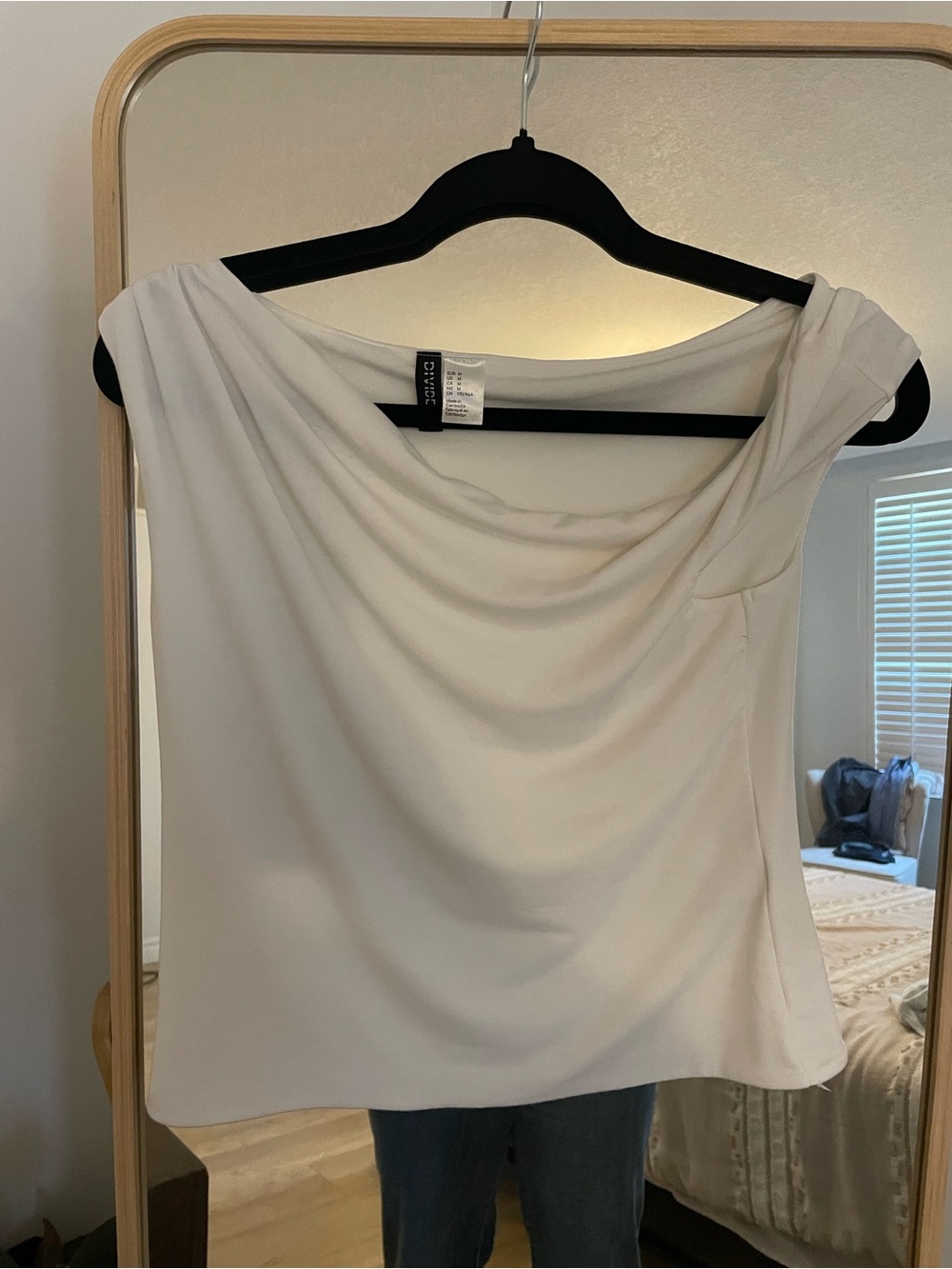 H&M White Draped Cowl Asymmetrical Blouse